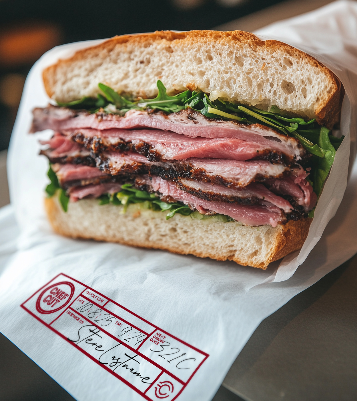 A Chef Cut sandwich, hand-crafted and stamped